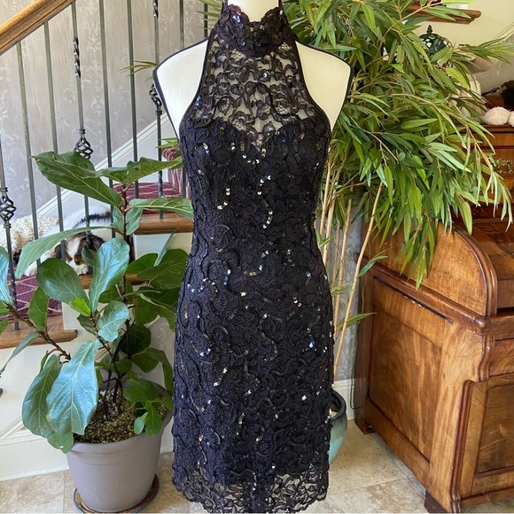 Lillie Rubin Vintage Black Lace Halter Dress Size 6 Black Sequins Cocktail Dance - Picture 16 of 16